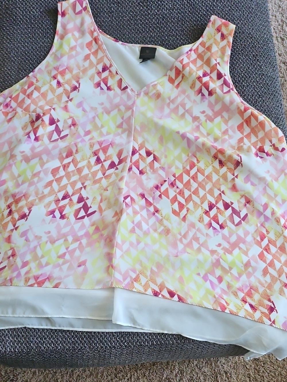 Worthington Pink, Yellow & White Geo Print Sleeveless Blouse